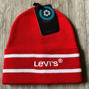 Levi's Men's Embroidered Signature Logo Striped Beanie Soft Knit